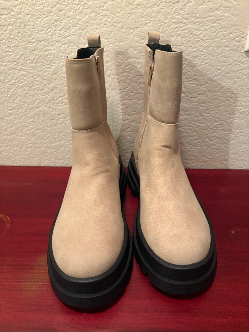 Dirty Laundry Beige Lace-Up Ankle Boots with Chunky Black Sole